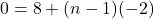 0 = 8 + (n - 1)(-2)
