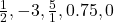\frac{1}{2}, -3, \frac{5}{1}, 0.75, 0
