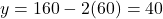y = 160 - 2(60) = 40
