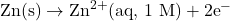 Rendered by QuickLaTeX.com \text{Zn(s)} \rightarrow \text{Zn}^{2+}\text{(aq, 1 M)} + 2\text{e}^-