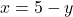 x = 5 - y