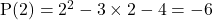 \text{P}(2)=2^2-3\times2-4=-6