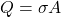\[ Q=\sigma A \]